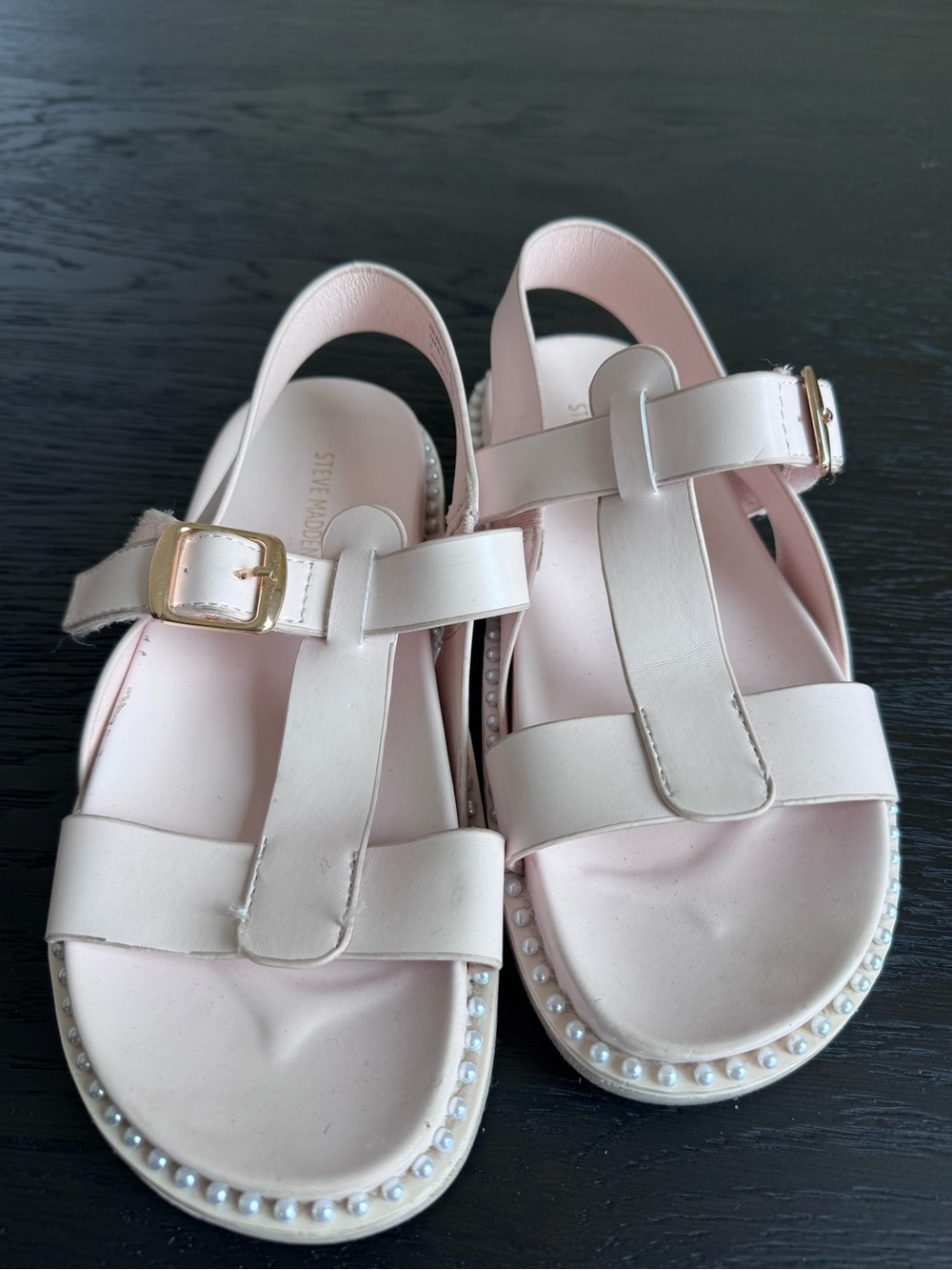 Steve Madden Blush Pearl-Trim T-Strap Sandals size 3